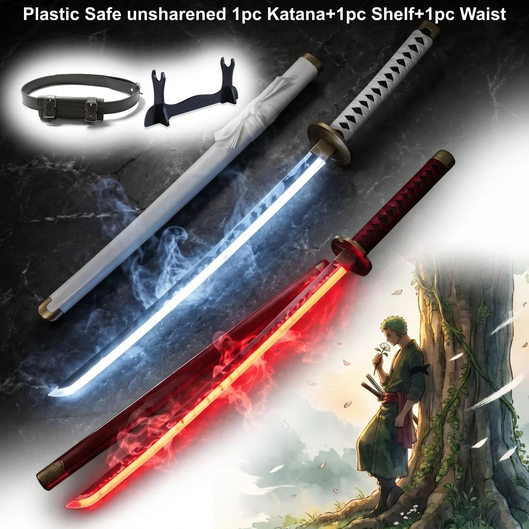 40inch One Piece Zoro Katana With Stand set Anime Cosplay Prop Sword Ninja Vapor Luminous Smoke Real Size 1:1 Scale Toy Gift