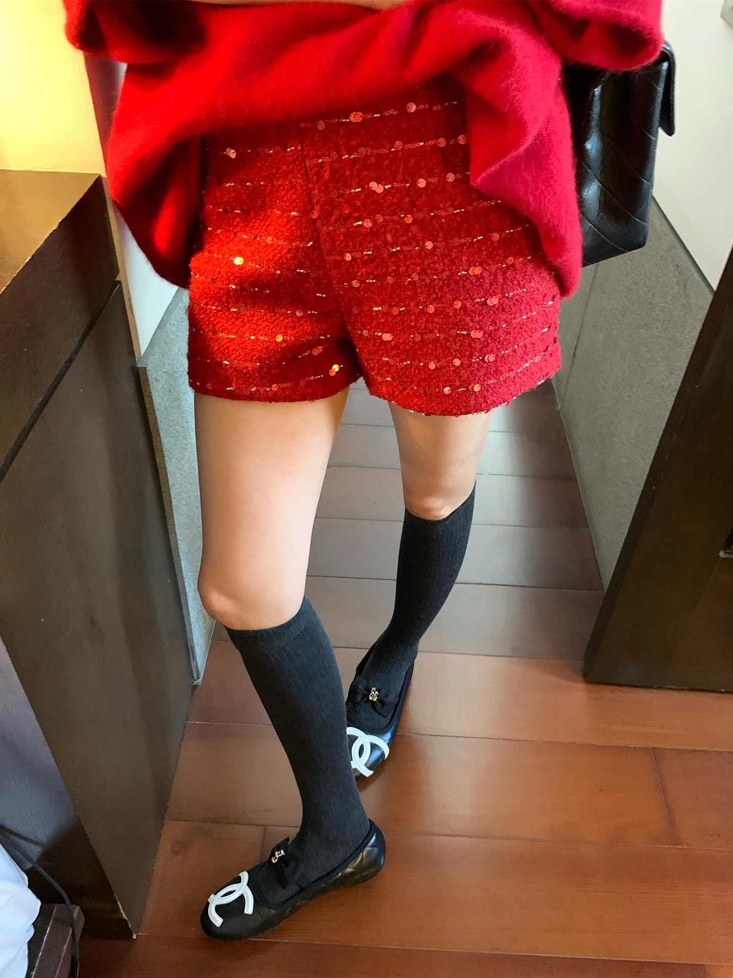 

Женские красные универсальные повседневные прямые брюки из шерсти с пайетками, на молнии, с завышенной талией, из полиэфирного волокна