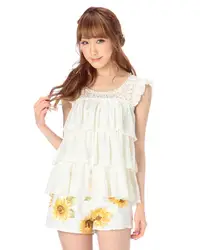 Sales Japan Liz Lisa Summer Chiffon Lace Multi Layers Ribbon Fly Sleeve Top Short T shirts