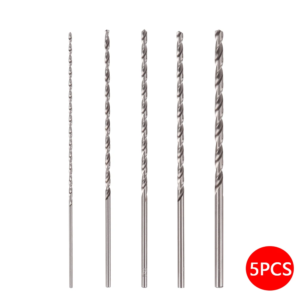 5PCS Twist Drill Bits Hole Saw Cutter Woodworking Tools Extra Long HSS Straight Shank Drill Bit Set Power Tool Drilling Bits