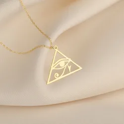 Retro Triangle Eye of Ra Pendant Necklace for Women Stainless Steel Ancient Egypt Eye of Horus Necklace Punk Party Jewelry