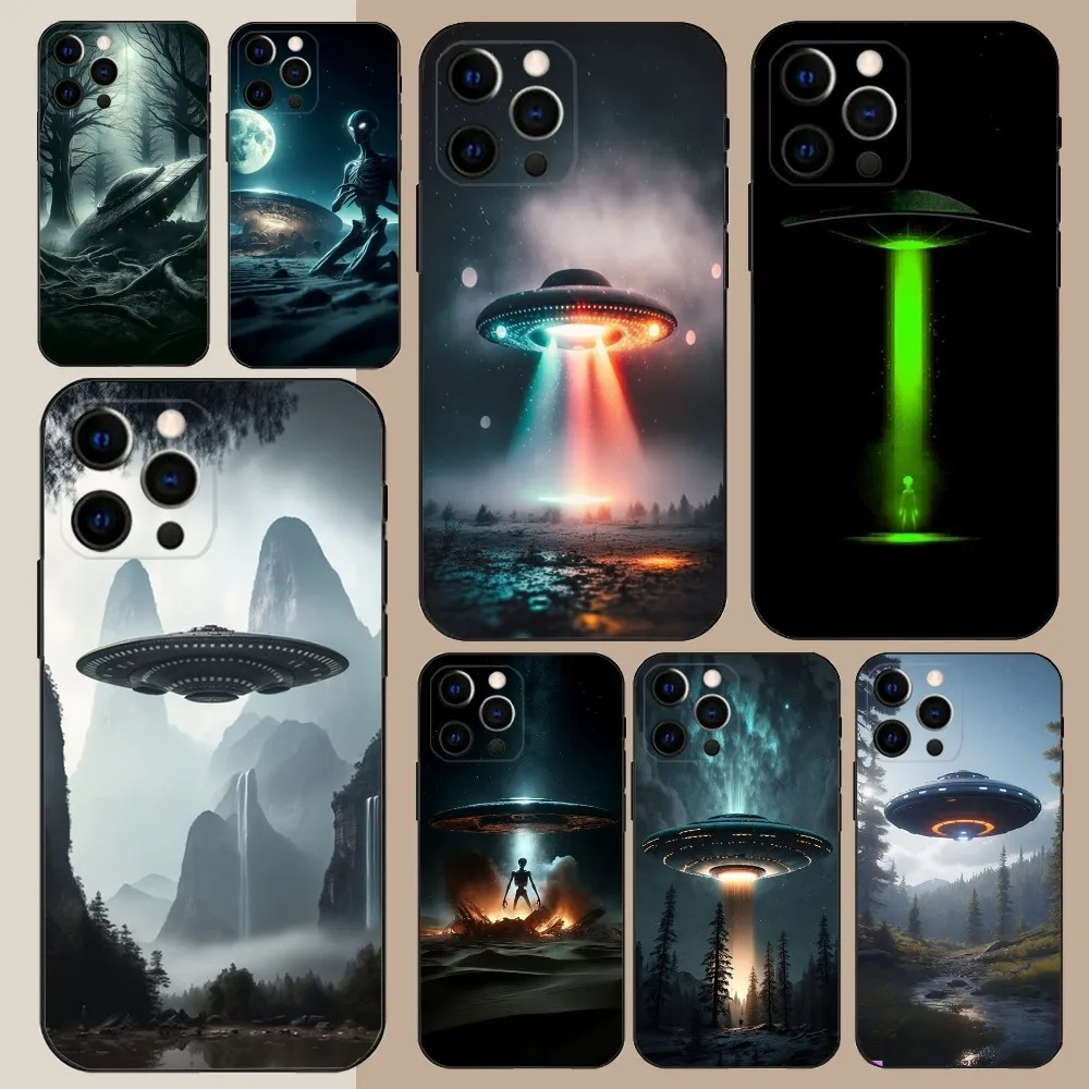 Alien Martian UFO  Phone Case For Apple iPhone 15,14,13,12,11,Pro,X,XS,Max,XR,Plus,Mini Soft Black Cover