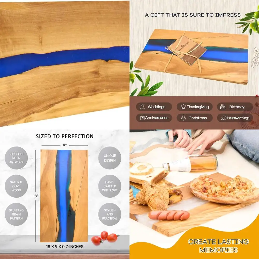 

Luxury Italian Olive Wood Cheese Board with Resin, Charcuterie, Chopping, Cutting Board for Meat, Vegetables, and Fruit, Wooden