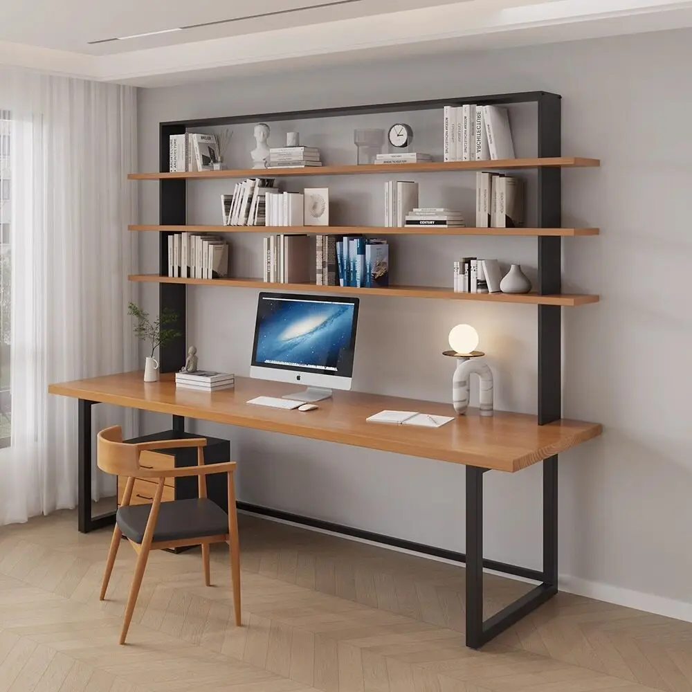 Solid wood desk bookshelf children primary and secondary school students integrated table bedroom study work table writing desk
