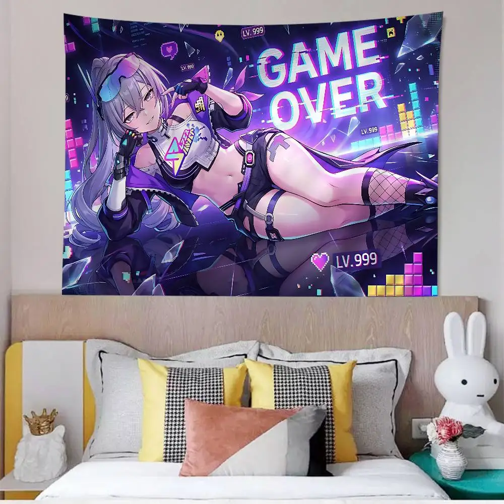 Silver Wolf Lv999 Honkai Star Rail Game Anime Tapestry Hippie Flower Wall Carpets Dorm Decor Cheap Hippie Wall Hanging