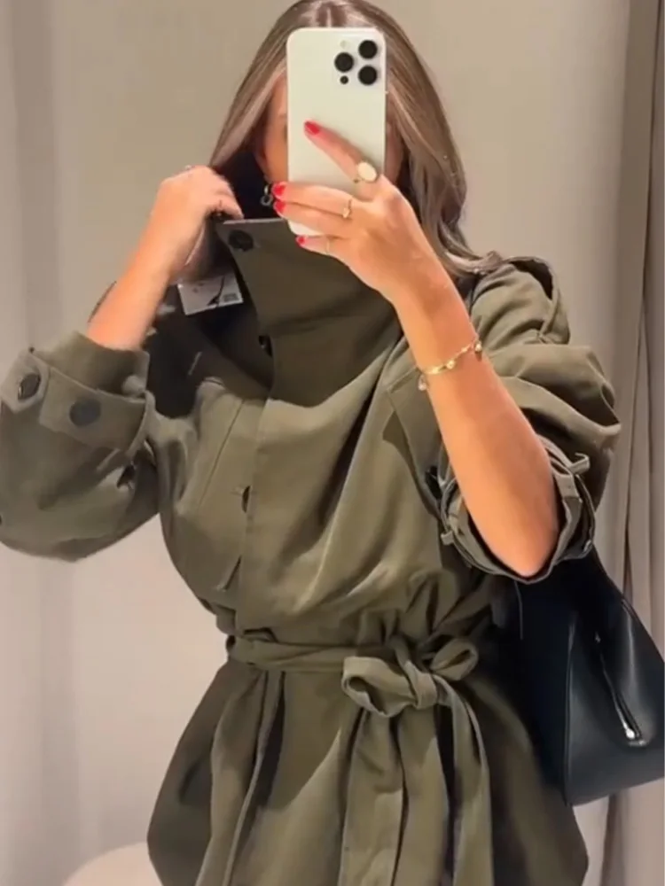 

HH Women's New Fashion Coats Woman Elegant Long Sleeves High Neck Pockets Button Design Loose Street Style Autumn Casual Jackets