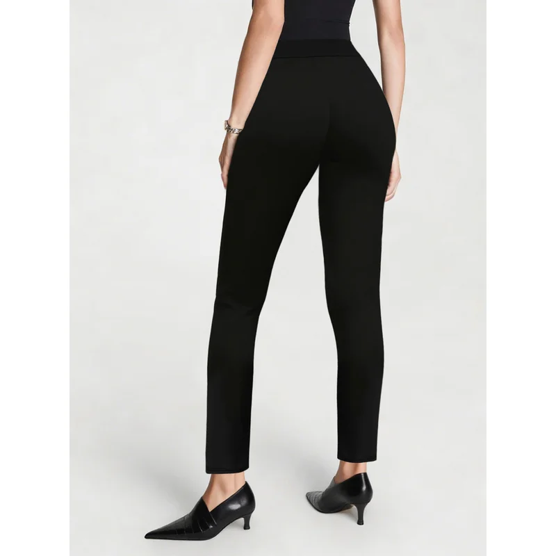 กางเกงผู้หญิงทรงสลิมสีพื้นเรียบหรู สไตล์ลำลอง ปี 2025 เอวยางยืด มีกระเป๋า ทรงเข้ารูป ขาเรียว