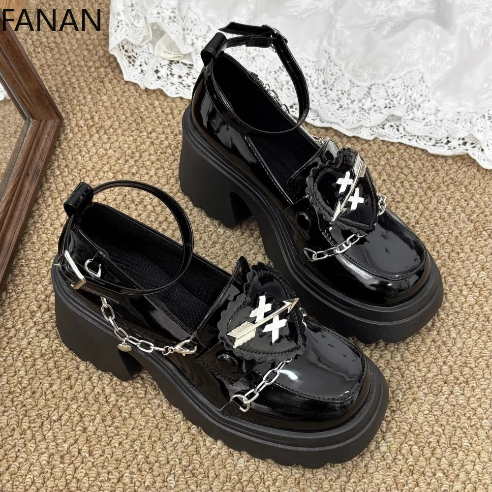

Original Subculture Mid Heel Pumps 2025 Thick Bottom Mary Jane Black Fashion Women's Shoes Anti-skid Platform Shoes