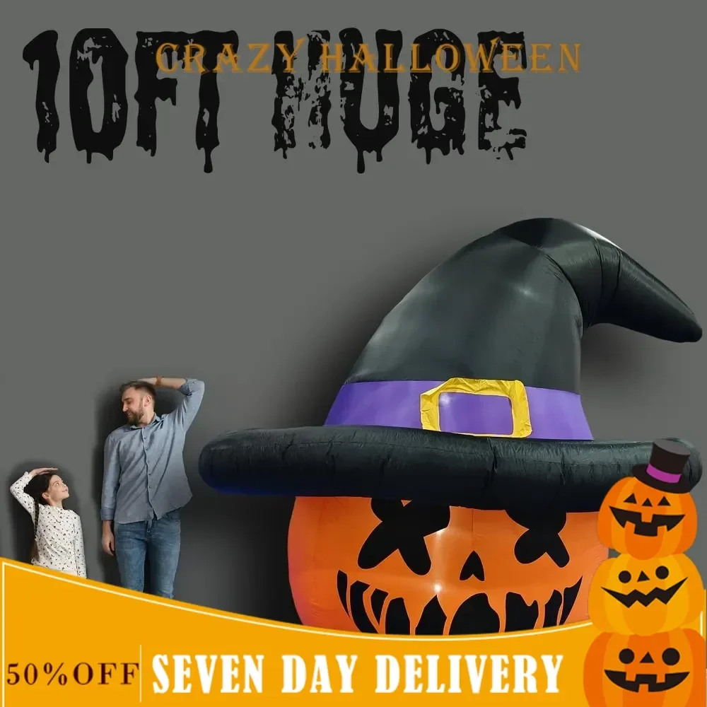 

10 Foot Giant Pumpkin, Big Jack O Lantern, Giant Witch Hat/horror Home Outdoor Decoration, Halloween Inflatable Decoration