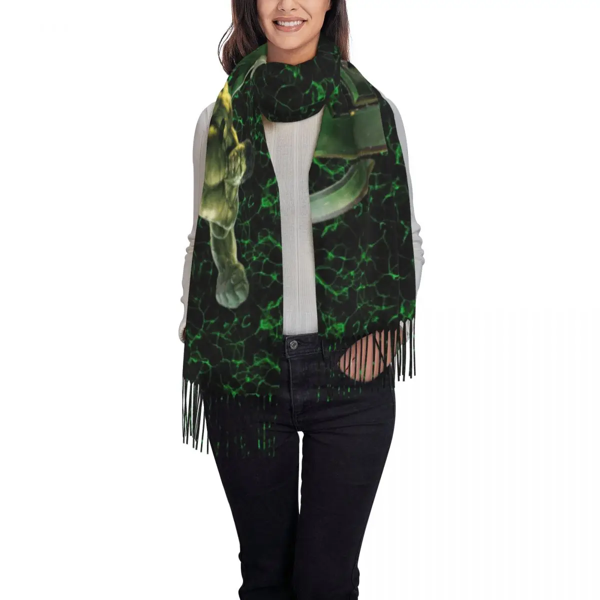 Custom Hulk The Avengers Superhero Tassel Scarf Women Soft Shawl Wrap Female Winter Scarves