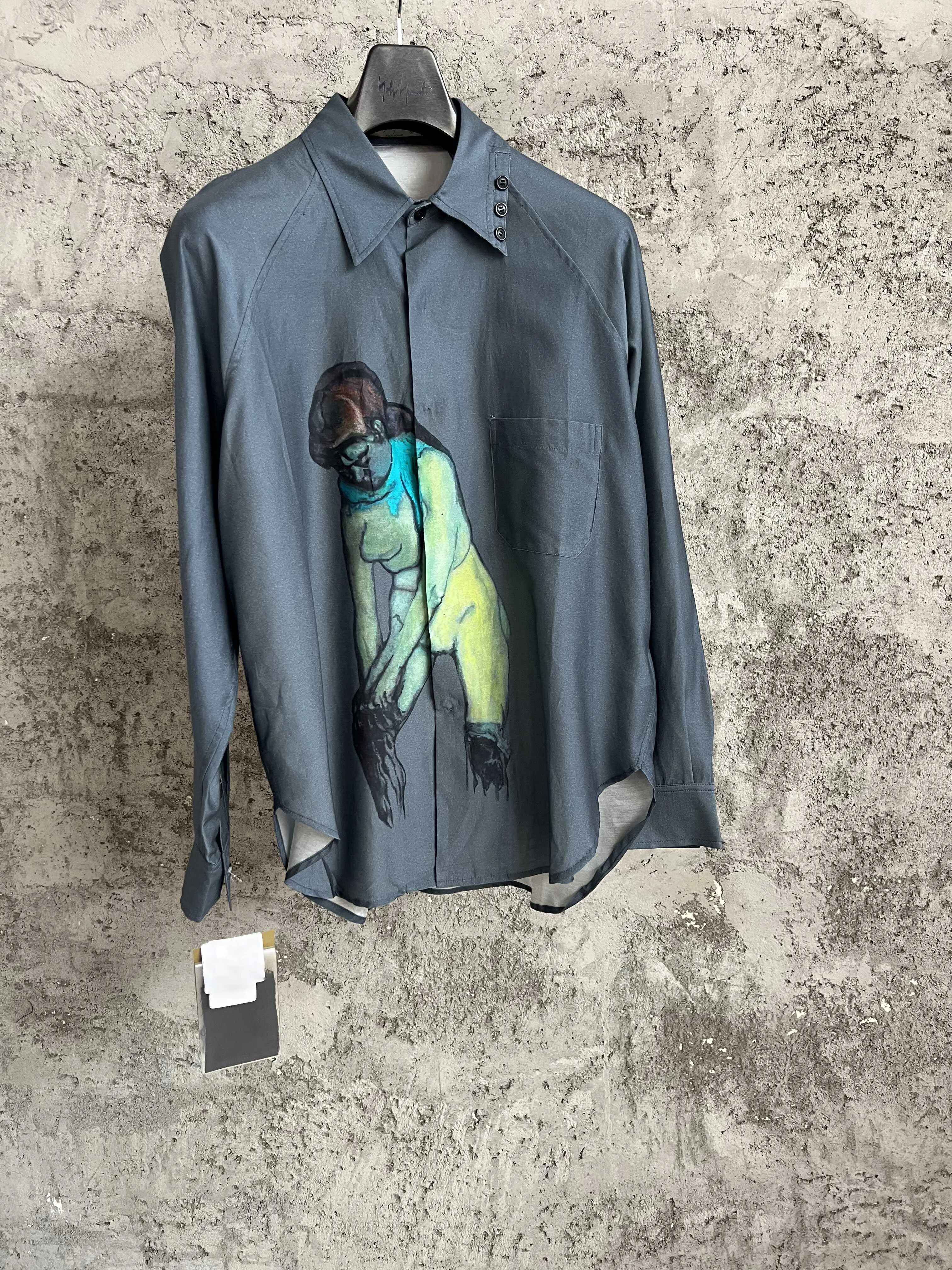 Original design: Front print of a woman's image pattern, long-sleeved shirt, lapel top, jacket for men