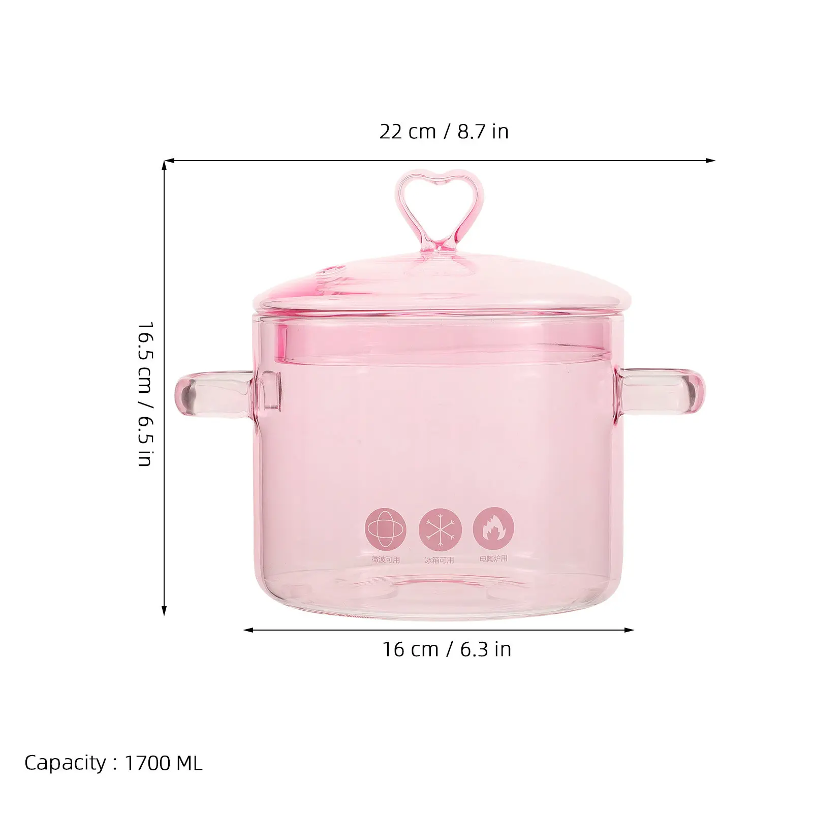 Glass Cooking Pot Heart-Shaped Lid 1700Ml Heat Resistant Dual Handles Simmer Soup Stew Pot Clear Saucepan Gas Electric Stove