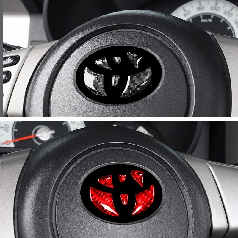Neu für Toyota Corolla Rav4 CHR Auris Camry Prius Yaris: Rotes Carbonfaser-Lenkrad-Emblem, Aufkleber, Klebeverschluss, Zierleisten-Dekor – Detail 1