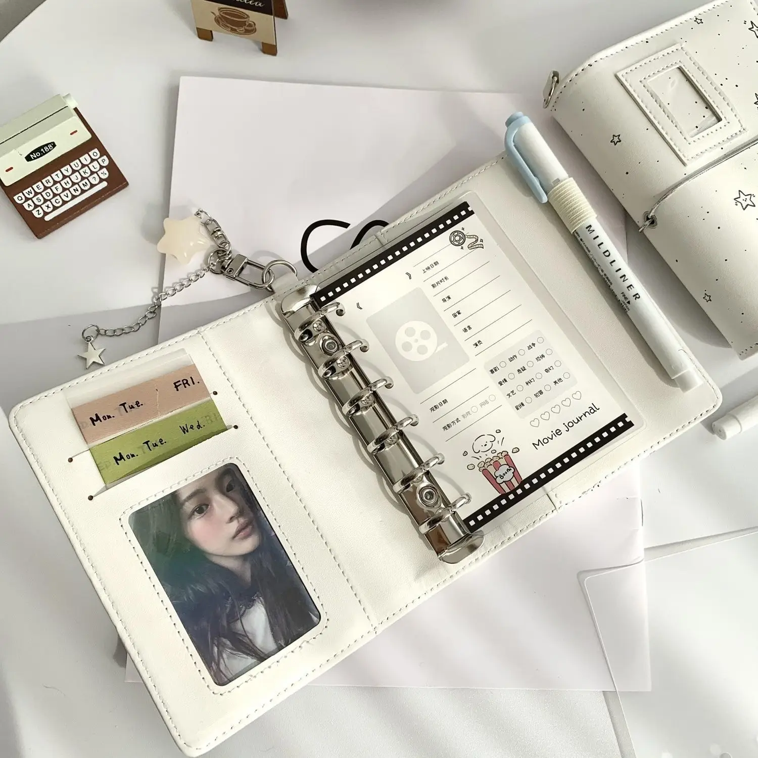 Milk white star m5 leather notebook, handmade high-value niche notebook, portable notebook, diary, and event book