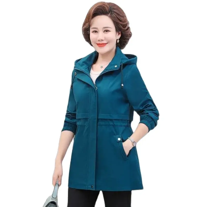 

Middle-aged Spring And Autumn TemperAment Solid Color Coat Thin Ladies Loose Short Fashion Coat Spring Casual Women's Hooded Top