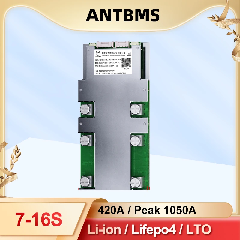 

Smart bms 7-16S Lifepo4 Li-ion Battery 24V 36V 48V 60V 420A Peak 1050A Bluetooth Built-in 8S 12S 13S 15S14S smart balance board
