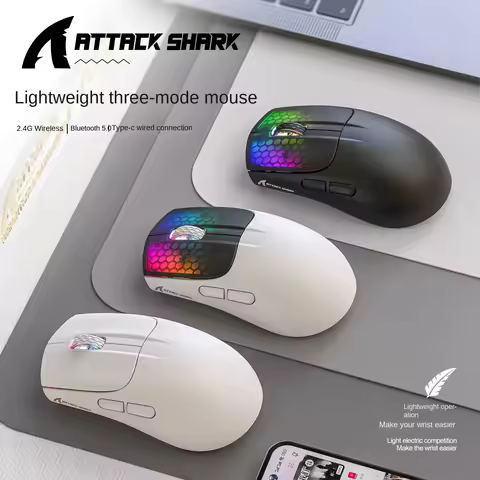 Attack Shark X5 Wireless Bluetooth Mouse 3 Modes 2.4G RGB PAW3212 Sensor 4000DPI Optical Mouse for PC Laptop Office Gaming