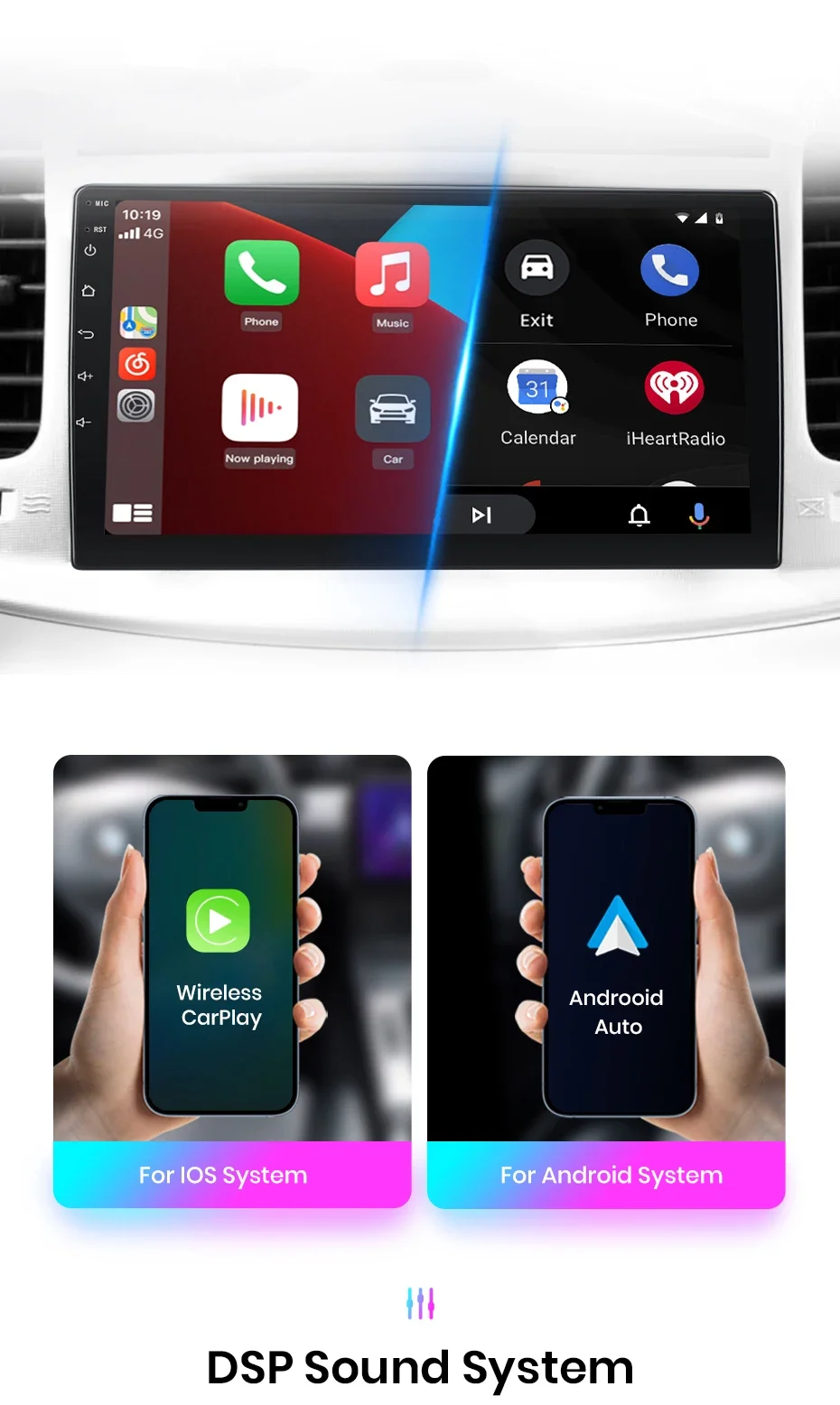 Junsun 7' 9'10' Universelles CarPlay Android Auto Radio für VW Volkswagen Fiat Renault Nissan Toyota Hyundai 4G Auto-Multimedia-Autoradio – Detail 12