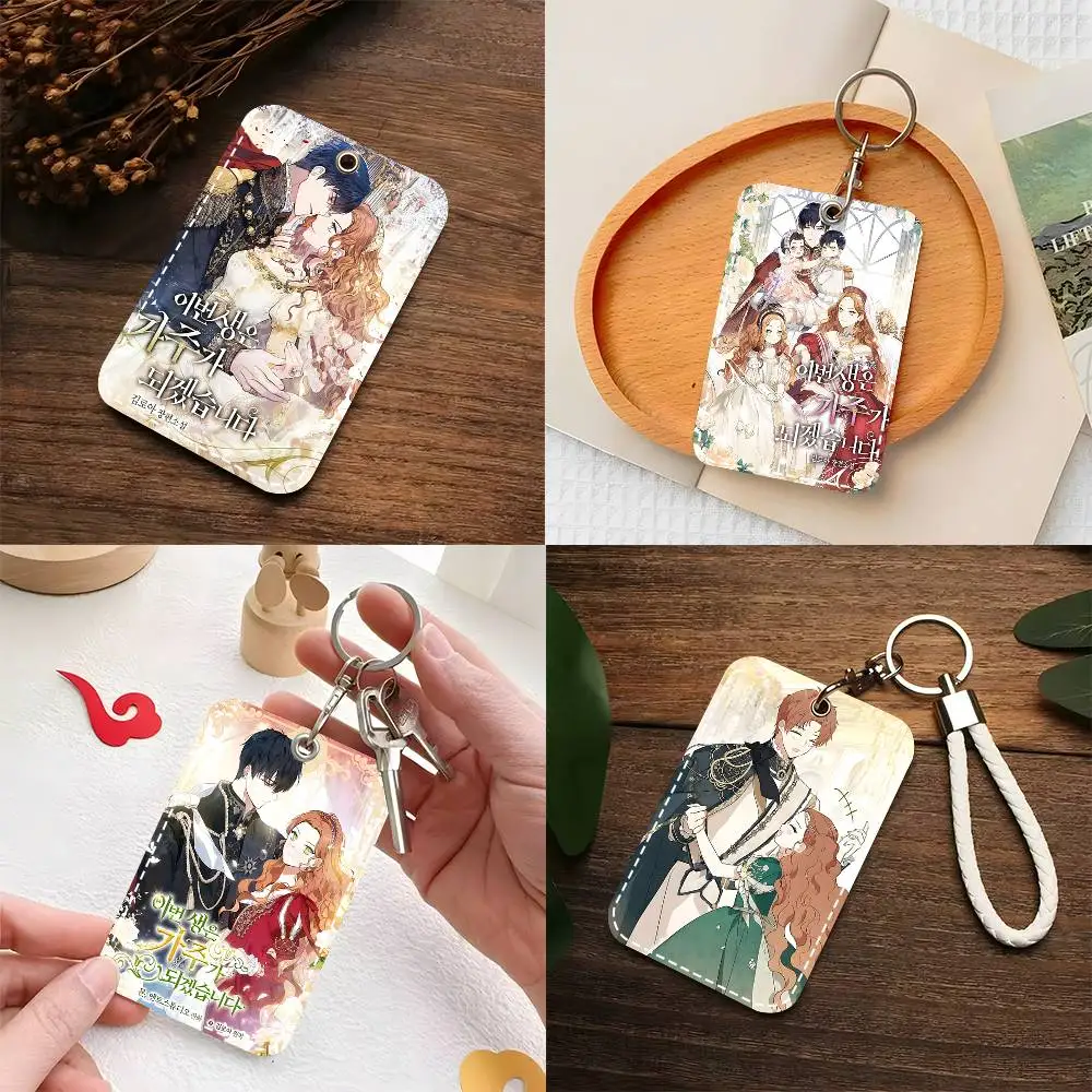 1pc I Shall Master This Family Card Case Keychain Access Card Bag Key Tag Ring Leather Card Holder Key Ring Access
