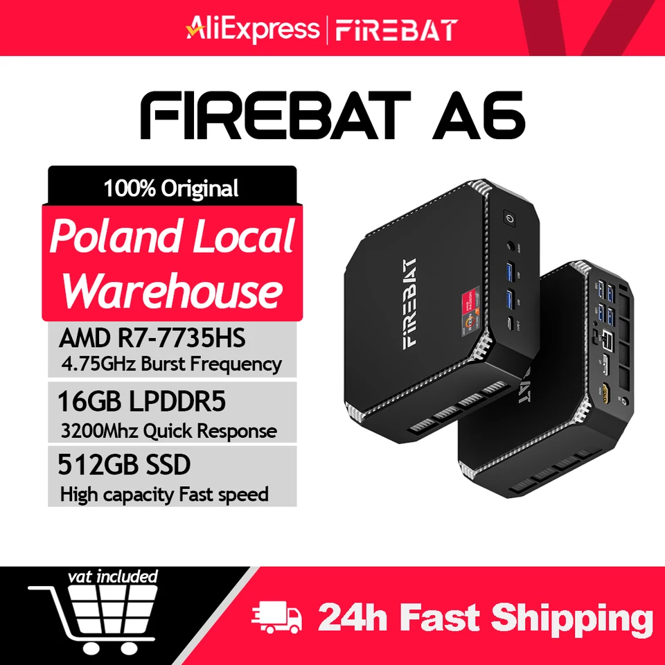 FIREBAT Mini PC 本体 AMD Ryzen 7 7735HS FIREBAT MINI PC A6 AMD Ryzen 7 7735HS DDR5 16GB RAM 512GB SSD