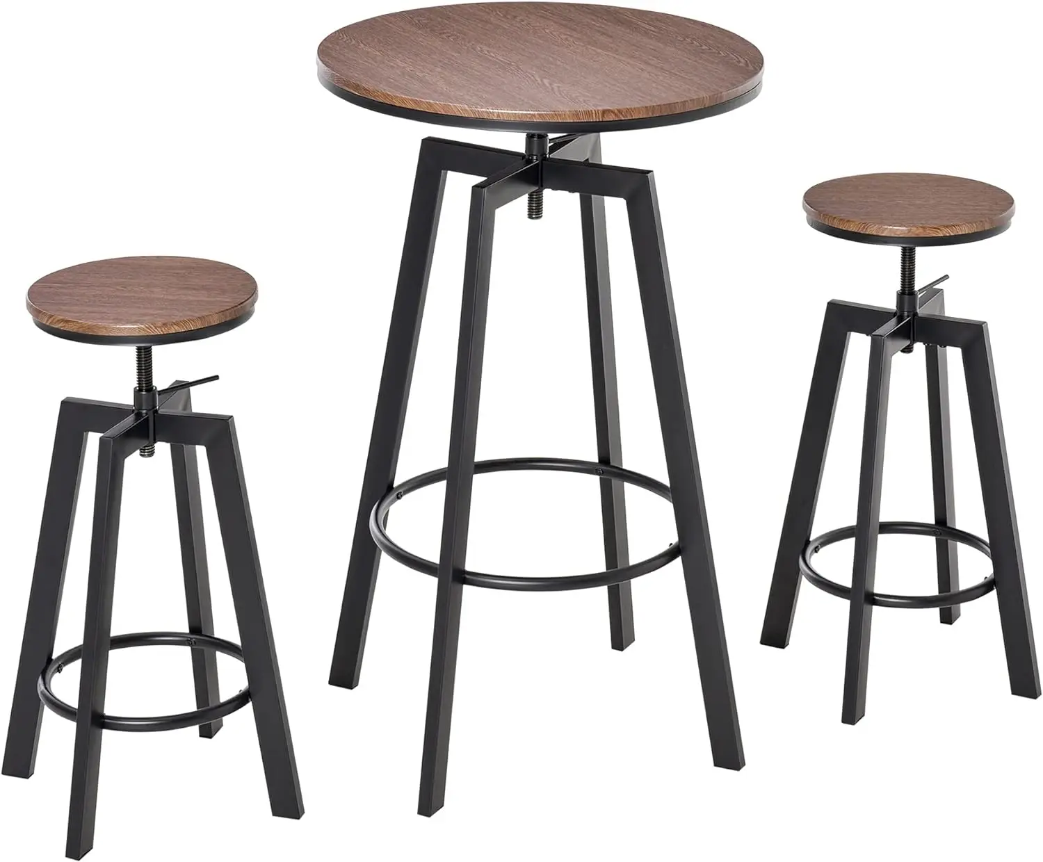 

HOMCOM 3 Piece Industrial Adjustable Bar Table Set, Bar Height Bistro Table and Swivel Pub Stools for Small Space