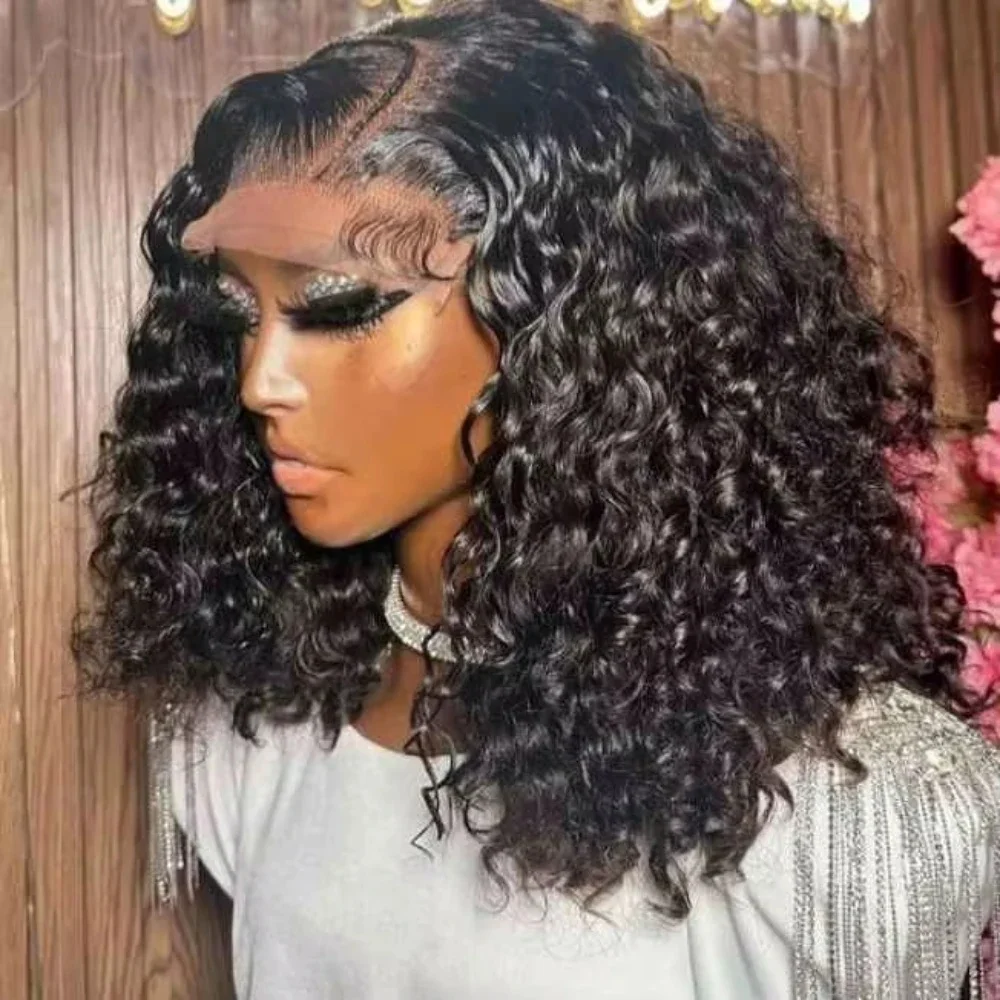 

250% Density Deep Wave Short Bob 13x4 HD Lace Front Human Hair Wigs Peruvian Curly Frontal Wigs Glueless Closure Wig Water Wave