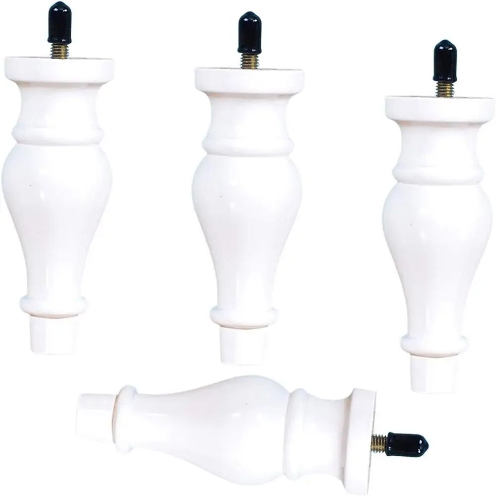 

White Solid Wood Furniture Legs with M8 Threaded Stem Easy to Install Cabinet Replacement Legs Mid Century Sofa Legs