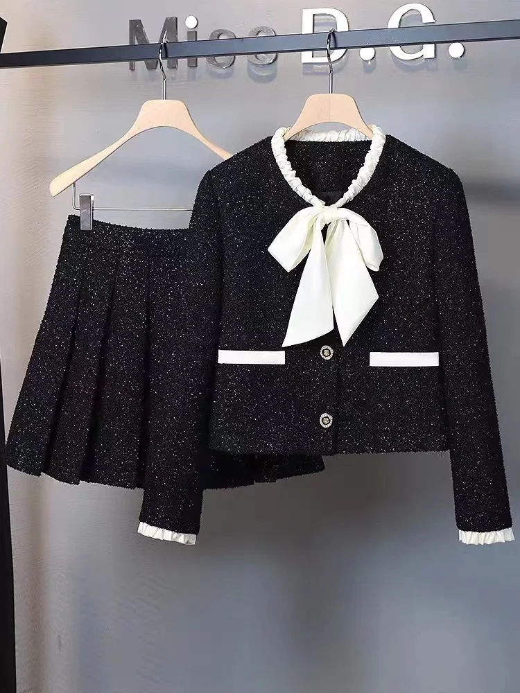 Women Elegant Chic Y2K Suit Jacket Coat Top And Mini Skirt Two Piece Set Matching Outfit Vintage Party Clothing Black Uniform