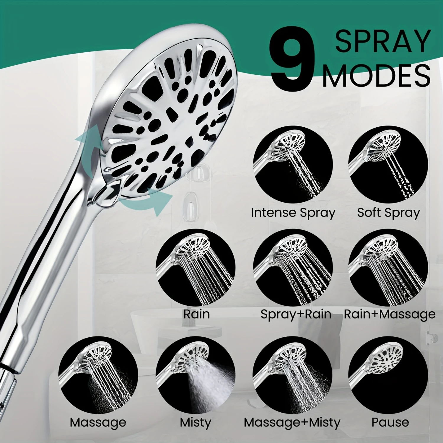 Handheld filter shower head, high-pressure 9-nozzle handheld shower head, with 59 inch (approximately 149.9 cm) hose bracket and