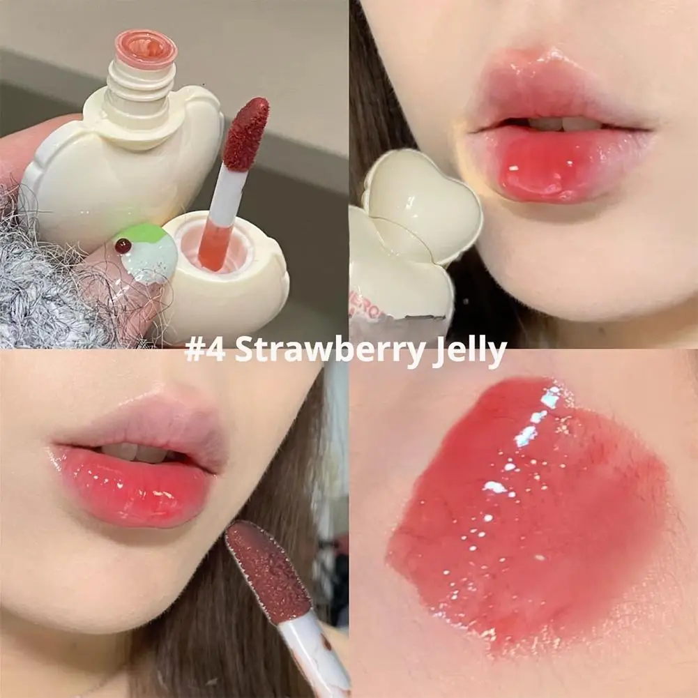 6 Colors Cute Heart Mirror Glass Liquid Lipstick Love Shaped Pink Water Light Lip Stain Tint Non-Stick Cup Blush Korean Makeup