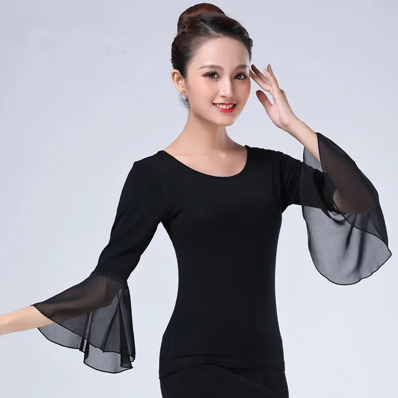 

NEW Autumn Half Sleeve Adult Women International Ballroom Costume Modern Latin Dance Top Lady Sexy Dancewear T-shirt