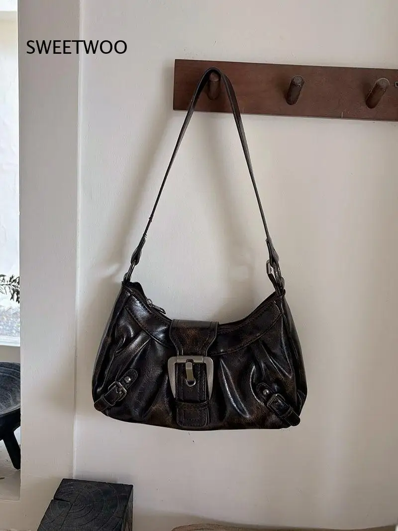 Y2K Motorcycle Underarm Bag for Women Retro Style Shoulder Purse Crossbody Handbag Fashionable Bag