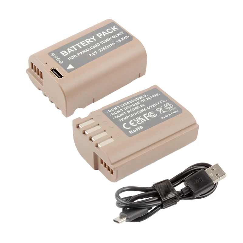 2250mAh TDMW-BLK22 DMW BLK22 Battery TYPE-C Rechargeable Battery for Panasonic Lumix DC-S5 DC-S5 II DC-S5 IIX GH5 II GH6 S5II