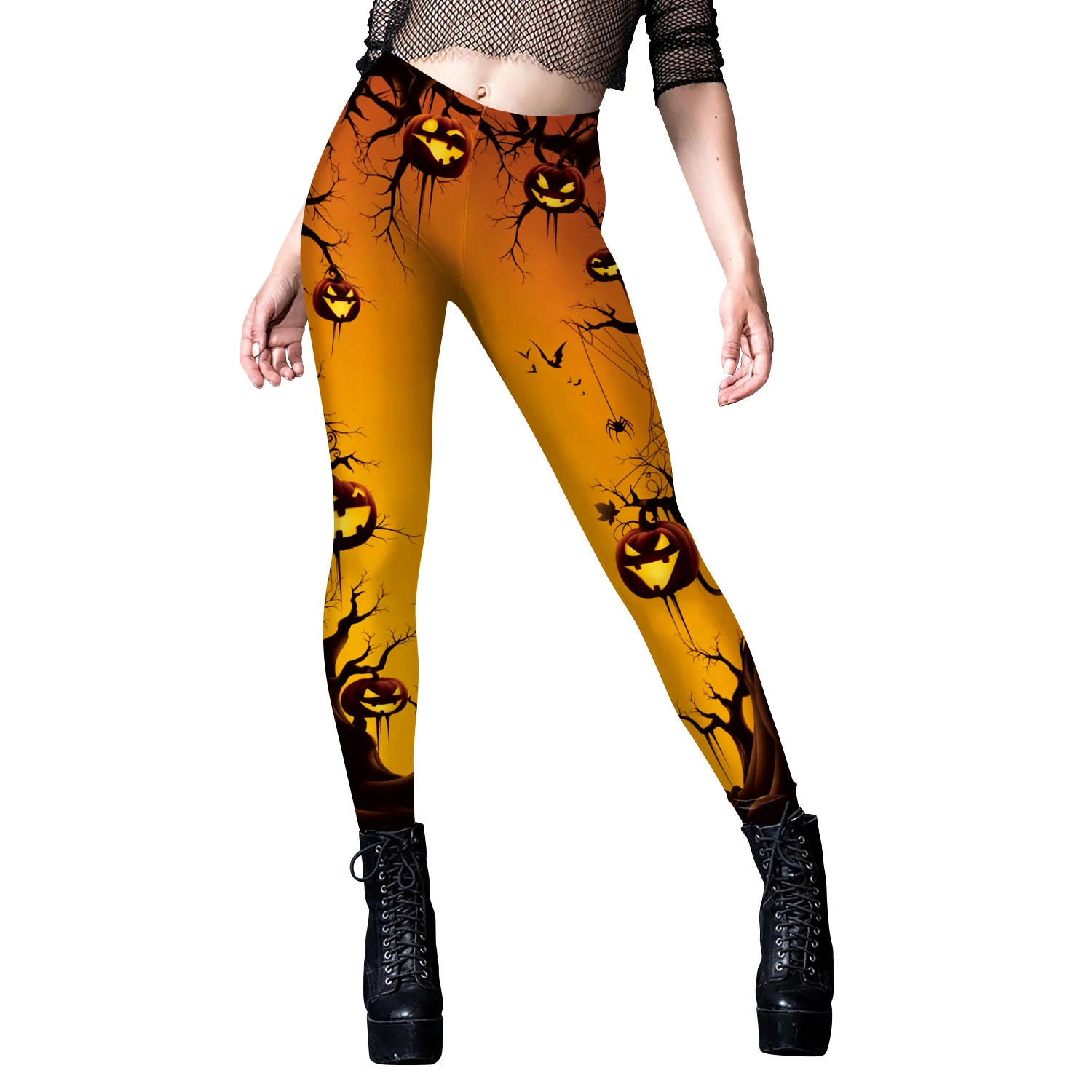 Women Leggings Sexy Tights Party Knight Wear Halloween Pumpkin Ghost Rose Skull Print Trousers Mid Waist Workout Pants
