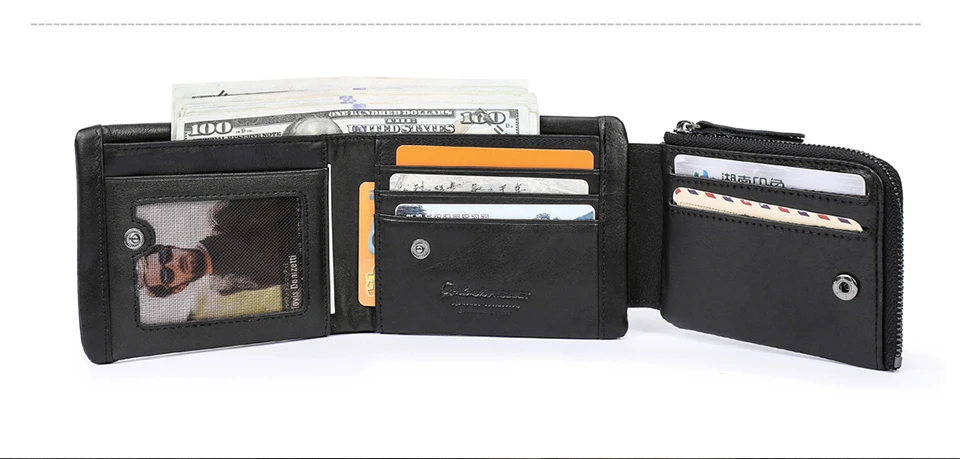 CONTACT'S Echtes Leder Männer Brieftasche Vintage Trifold Haspe Brieftasche Reißverschluss Geldbörse Kartenhalter Geld Clip männer Brieftaschen – Detail 23