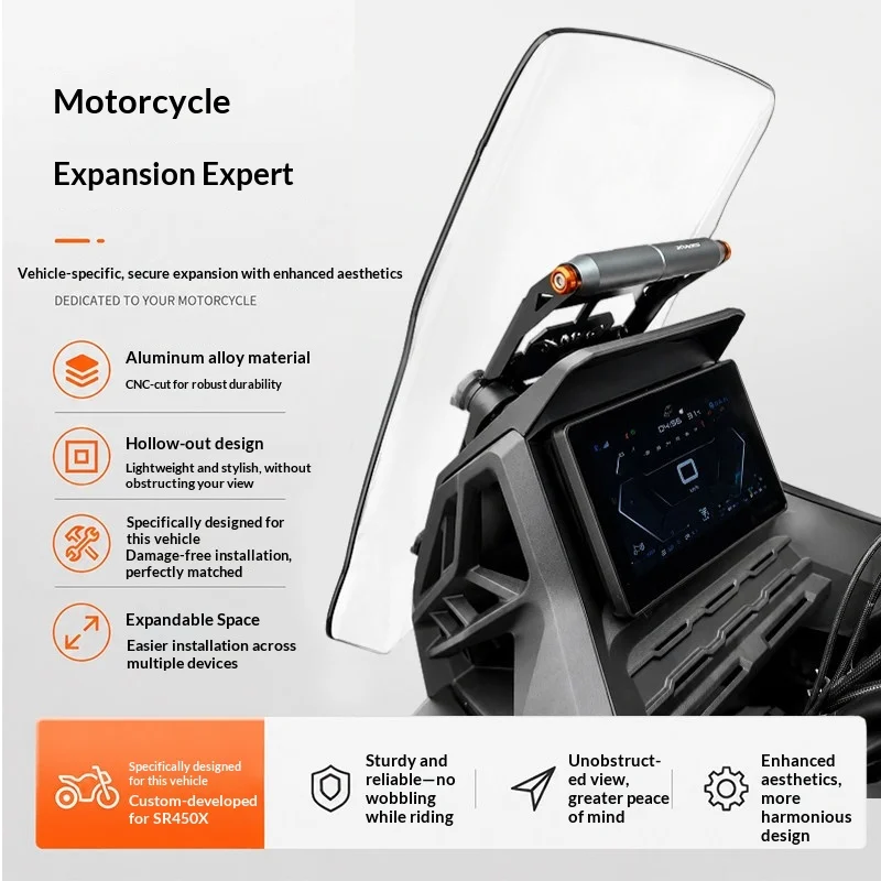 SPMX24 Extension Bracket For VOGE SR450X, Motorcycle Phone & GPS Mount, No Cut Installation
