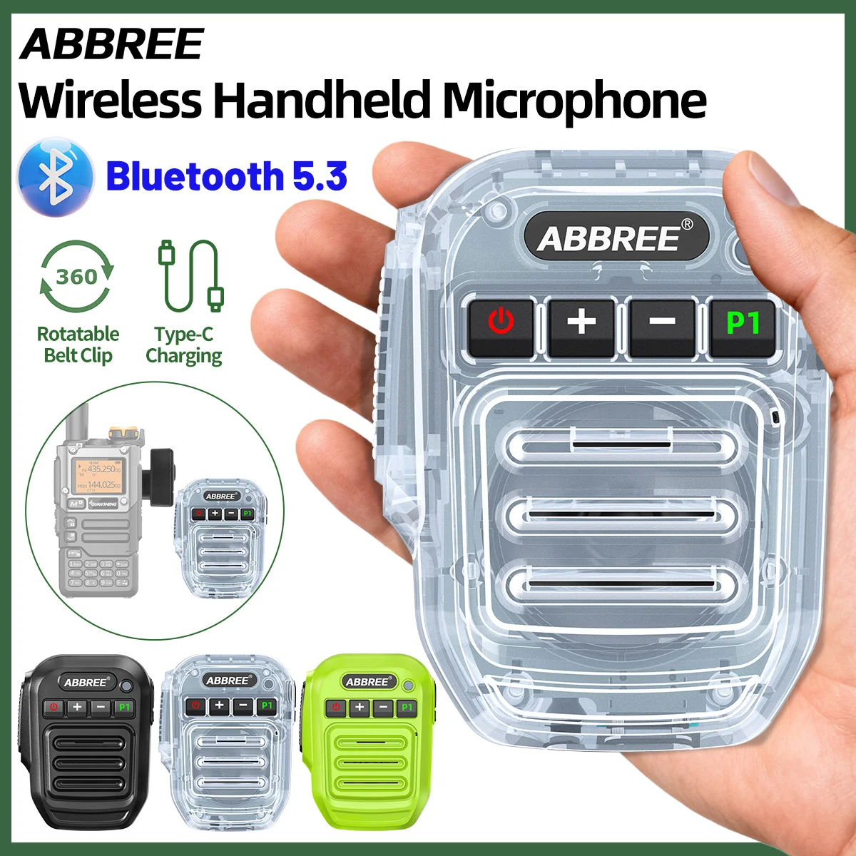 ABBREE Wireless Bluetooth Handheld Speaker Microphone Mic for Baofeng Walkie Talkie UV‑5R  UV 5RH K6 BF-888STwo Way Radio
