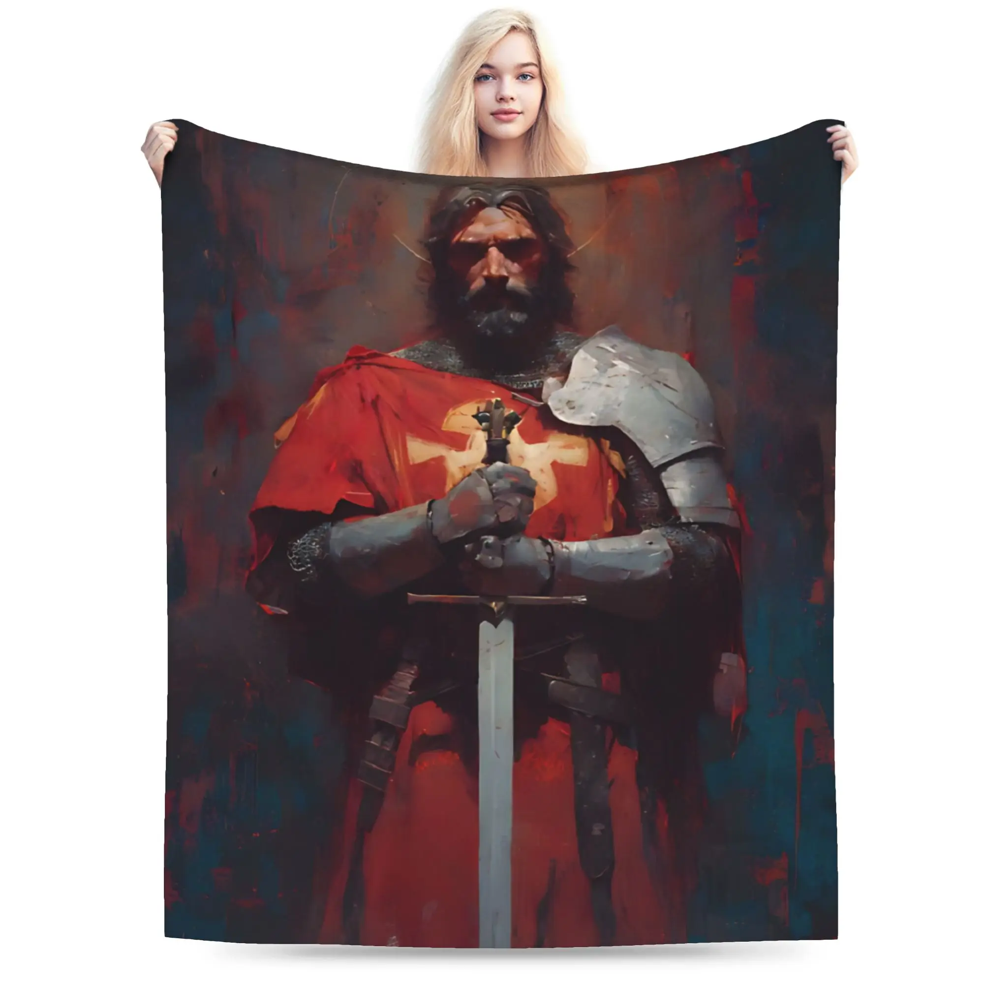 Soft Warm BlanketBoy Girl Picnic Knights Templar Cross Art Throw Blanket  Flannel Bedspread For Couch Chair Print Sofa Bed Cover