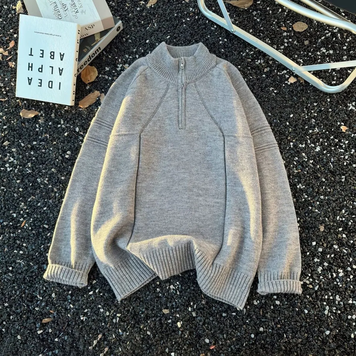 

Men's Zipper Sweater Loose Fit High Ne Knitwear Casual Sle Color Lazy Faion Winter Outerwear Polyester Fiber