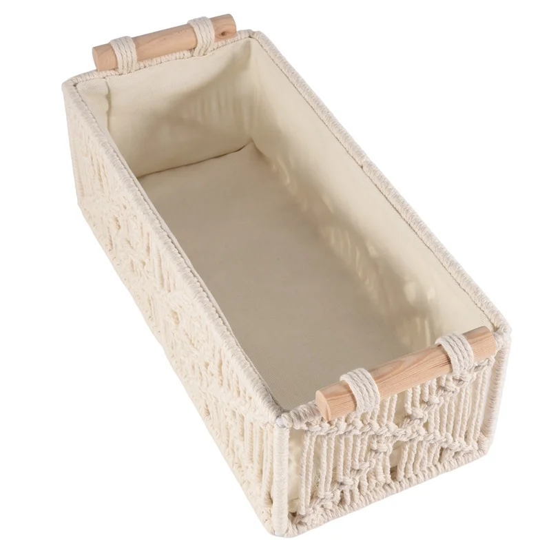 

CHCH 4X Boho Storage Basket Decor Box Handmade Woven Decorative Countertop Organizer Macrame Baskets For Bedroom Living Room