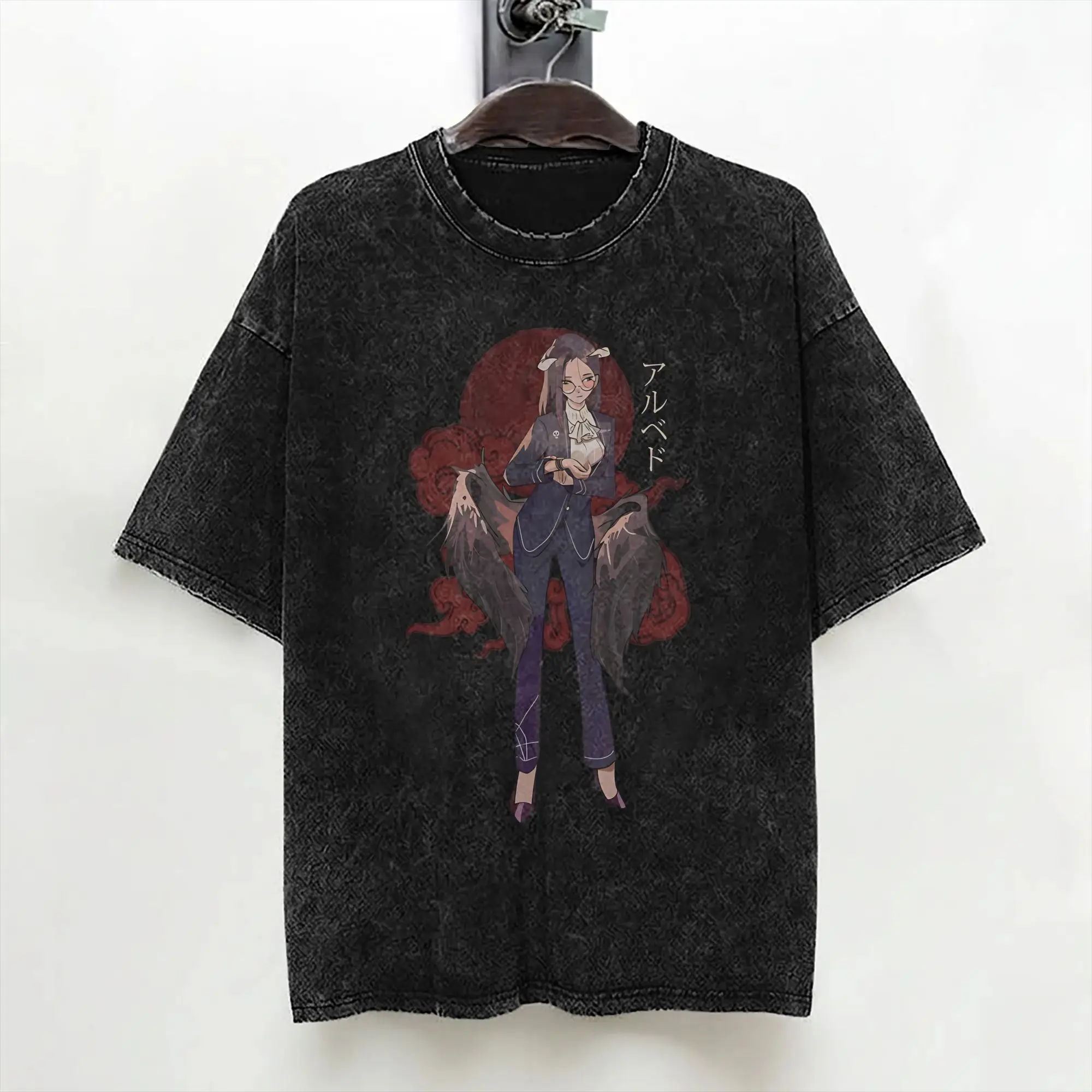 Albedo Japanese Anime T Shirts Washed Short Sleeve Oversize T-Shirt  Vintage Men Women Streetwear Graphic Printed Tops Tees