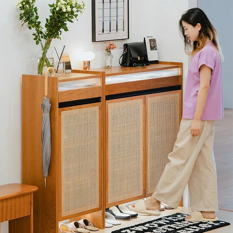 

Vertical Rattan Shoe Cabinet Household Door Solid Wood Entrance Shoe Rack Capacity Storage Sapateira Space Saving Furniture
