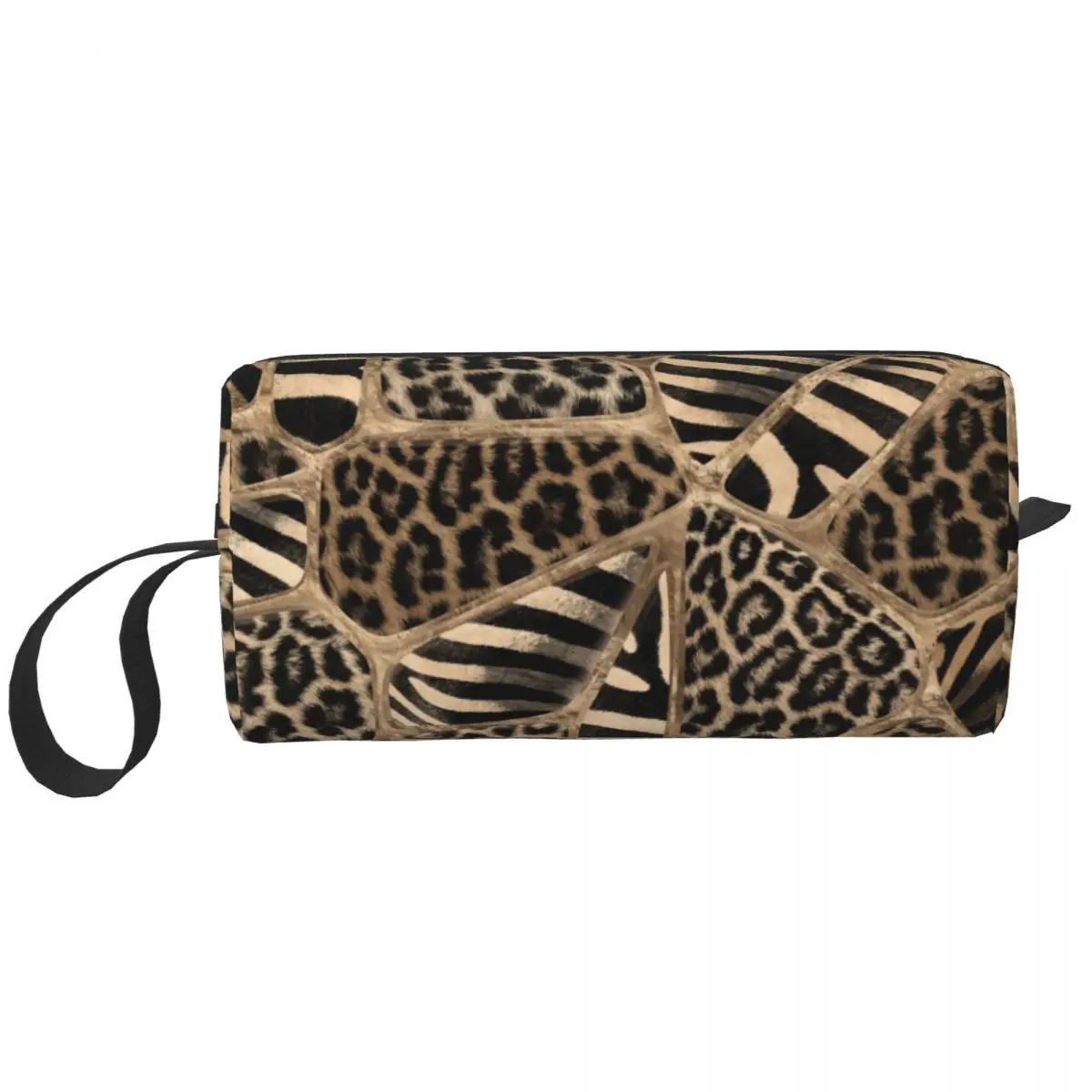 Leopard And Zebra Ornaments Toiletry Bag Animal Leather Texture Cosmetic Makeup Organizer Lady Beauty Storage Dopp Kit Box