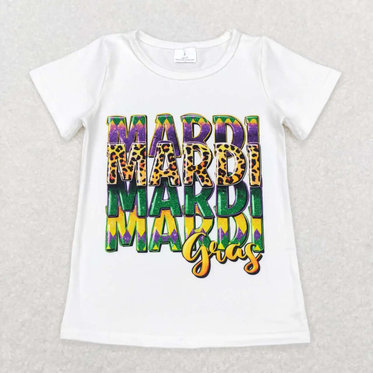 

z915-05 GT0442 Wholesale Summer kids clothes girls Mardi Gras lettering short-sleeved top Boutique baby girls clothes