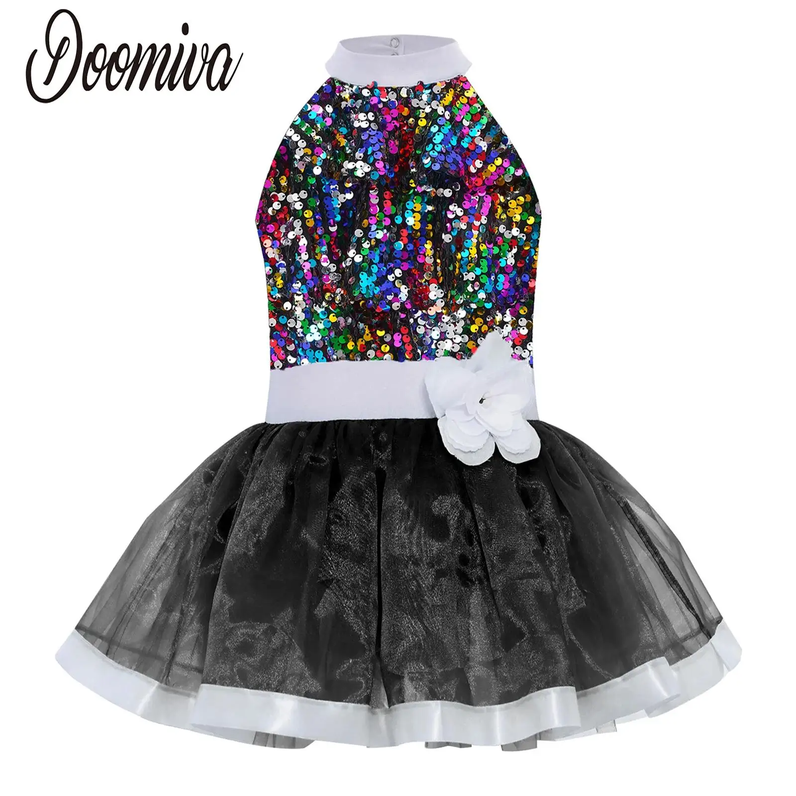 

Kid Girls Ballet Dance Dress Shiny Sequin Gymnastics Leotard Tutu Dress Latin Jazz Dance Performance Costume Ballerina Dancewear