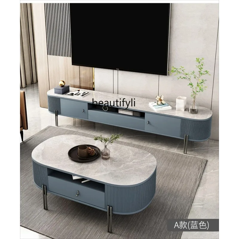 A443 لوحة حجرية خفيفة ساطعة طاولة القهوة تلفزيون خزانة مزيج الحد الأدنى قوس ضوء طاولة القهوة الفاخرة جوهرة الأزرق