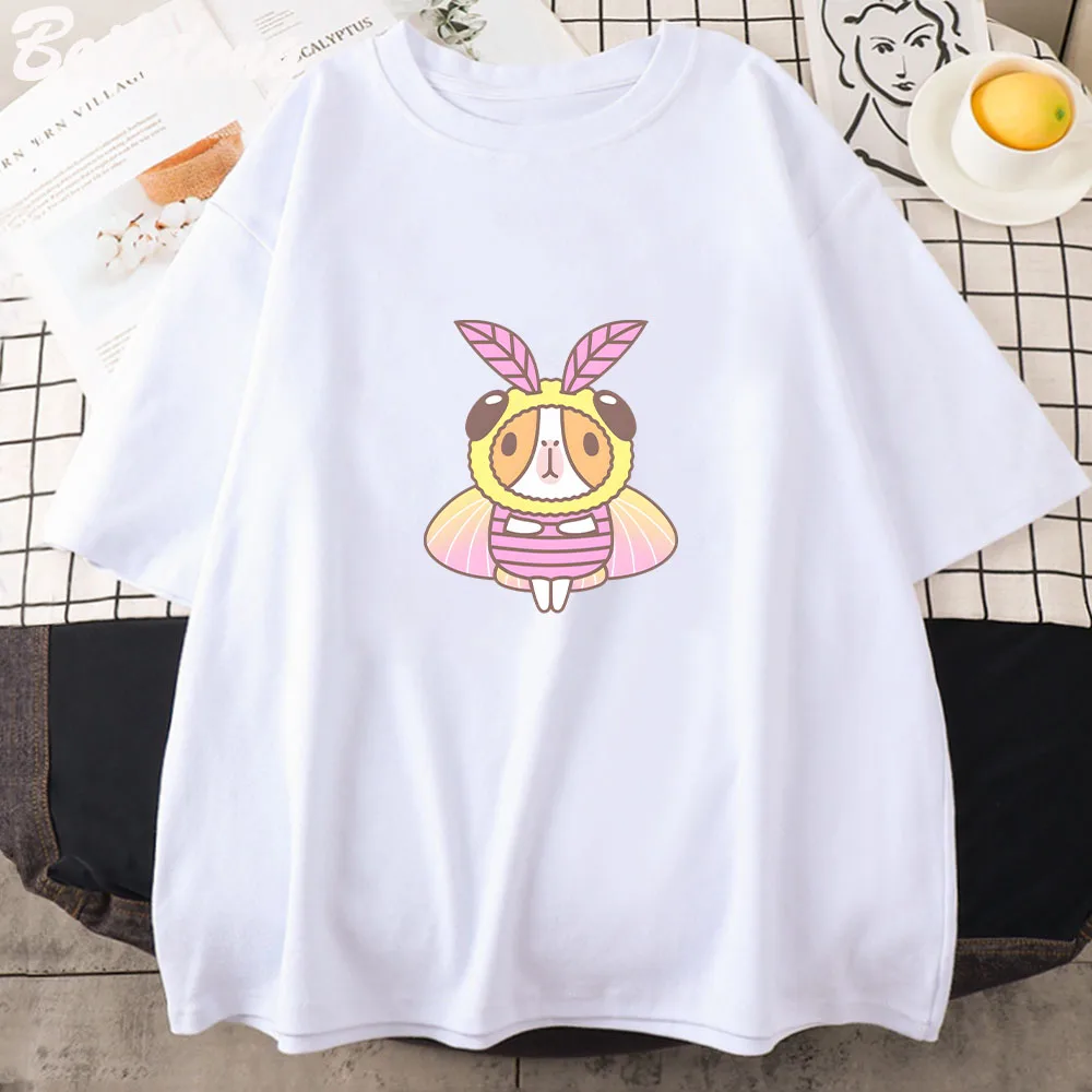 Guinea pig in Rosy Maple Moth Costume T Shirt Cartoon Anime 100% Shirt Cotton Mens Tshirt Harajuku Women Fashion Tops Tee-shirt