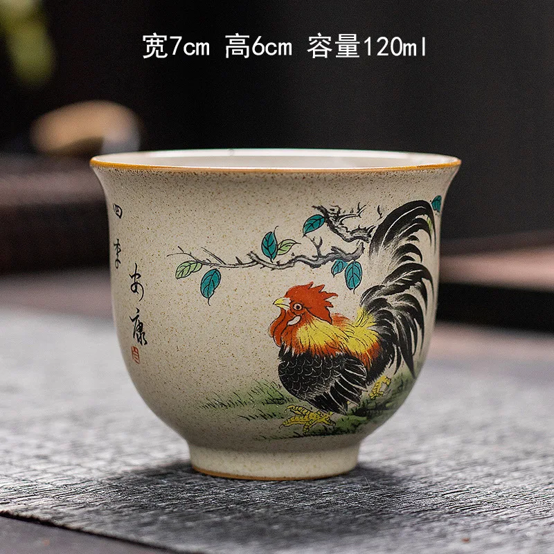 Antique Pottery Ceramic Teacup Hand Painted Cock Tea Cup Travel Portable Tea Bowl Pu'er Master Cup Chinese Tea set Accessories