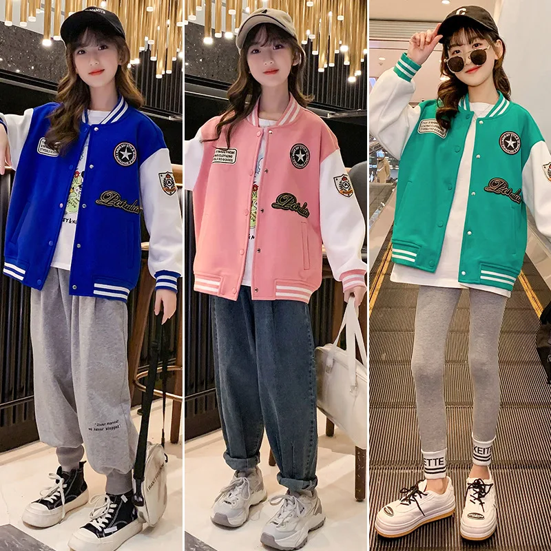 2023 Korean Spring Autumn Children Girl Tops jacket top baseball uniform Elementary Girl student girl clothes top outerwear