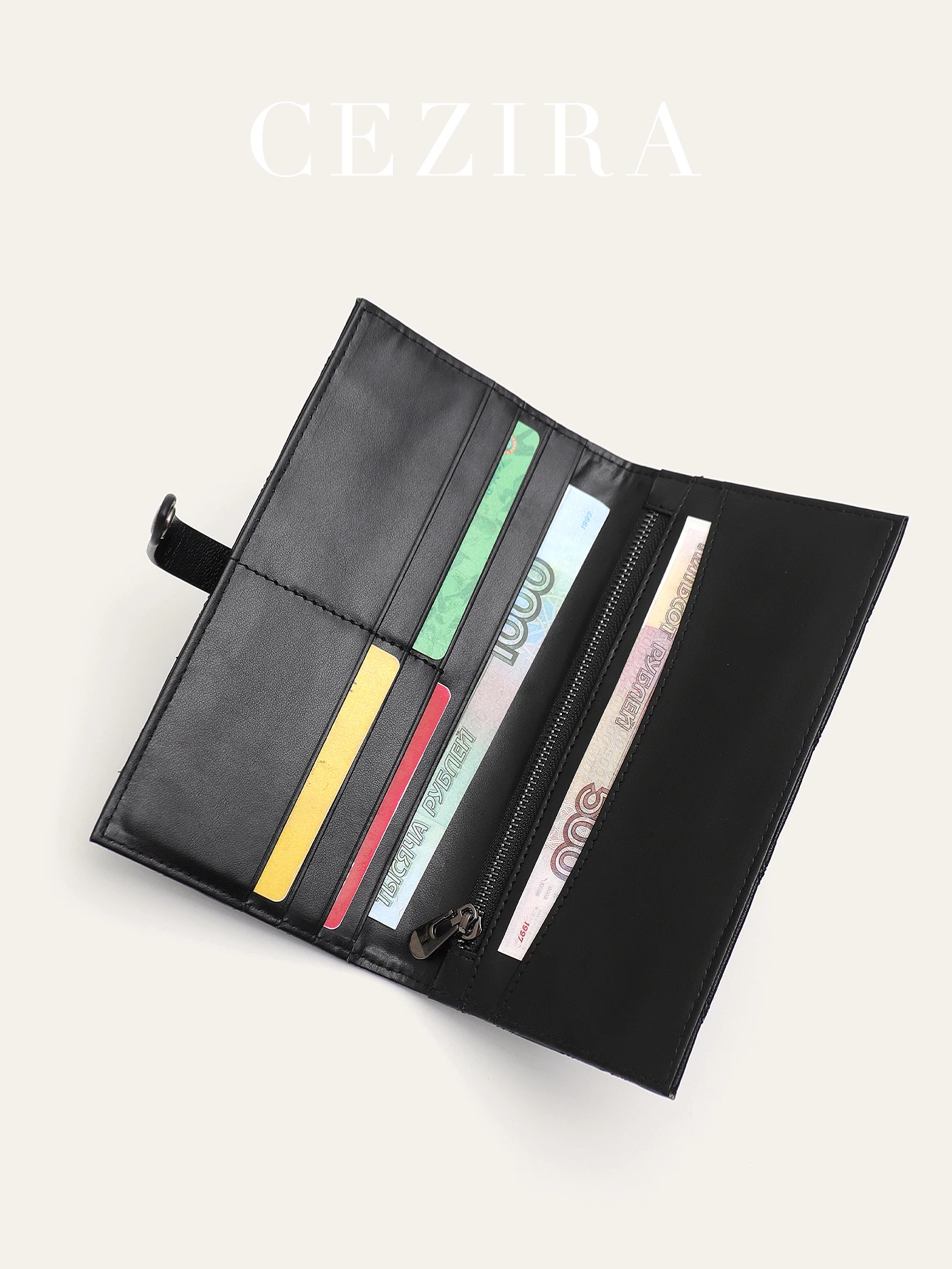 CR نساء موضة بولي Leather جلد Bifold محفظة طويلة سستة جيب فتحة للبطاقات النقدية ملاحظة زر إغلاق أنيقة حقيبة المال المحمولة #4